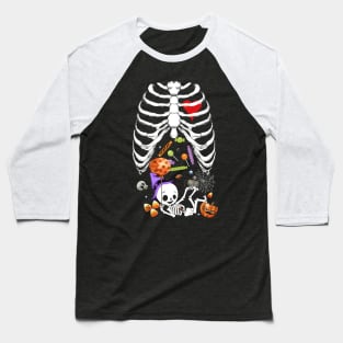 Maternity Baby Skeleton with Candy Halloween Baseball T-Shirt